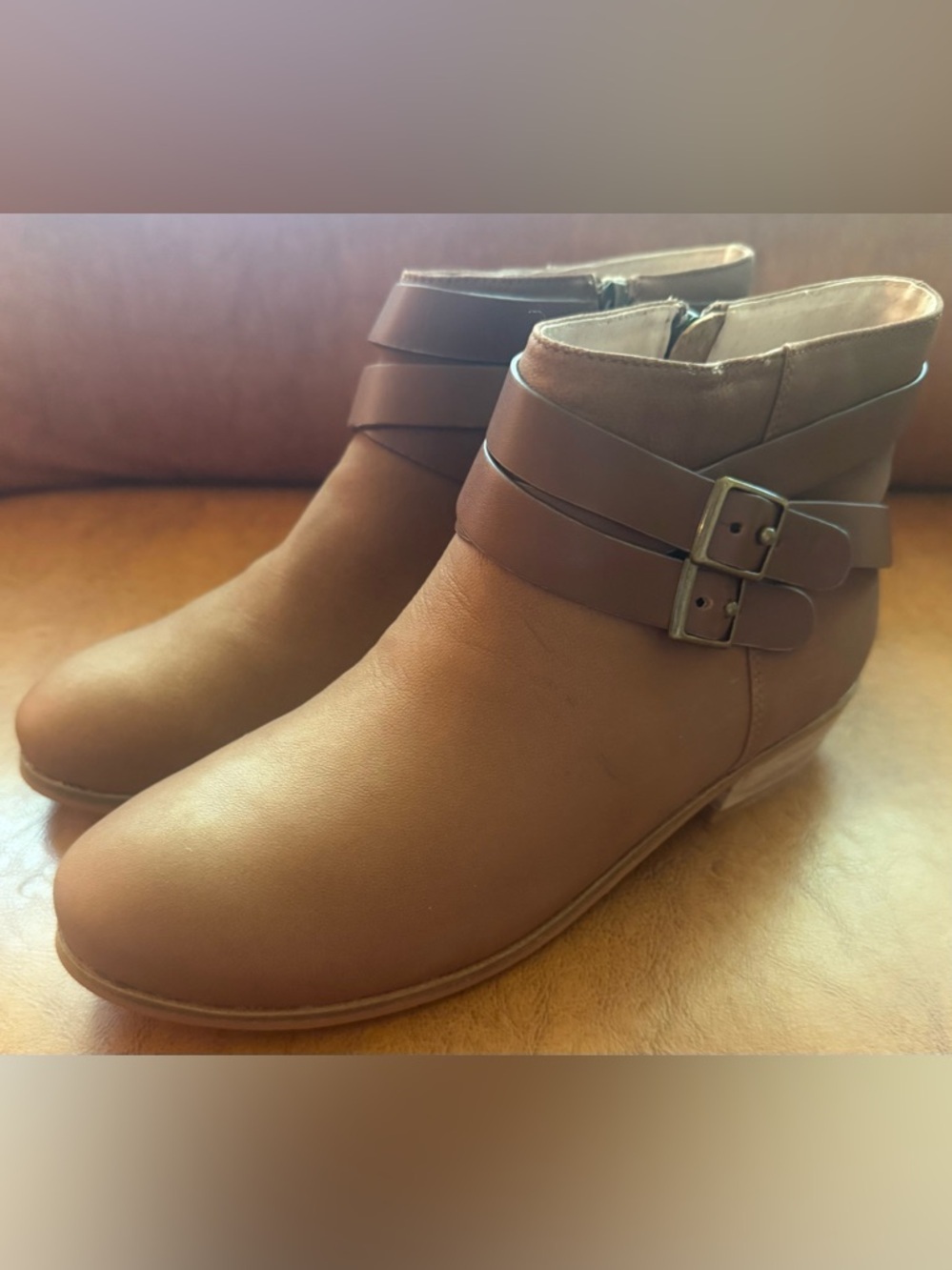 SoftWalk Rancho Booties Tan Leather Double Strap Side Zip Size 10W - Picture 2 of 10